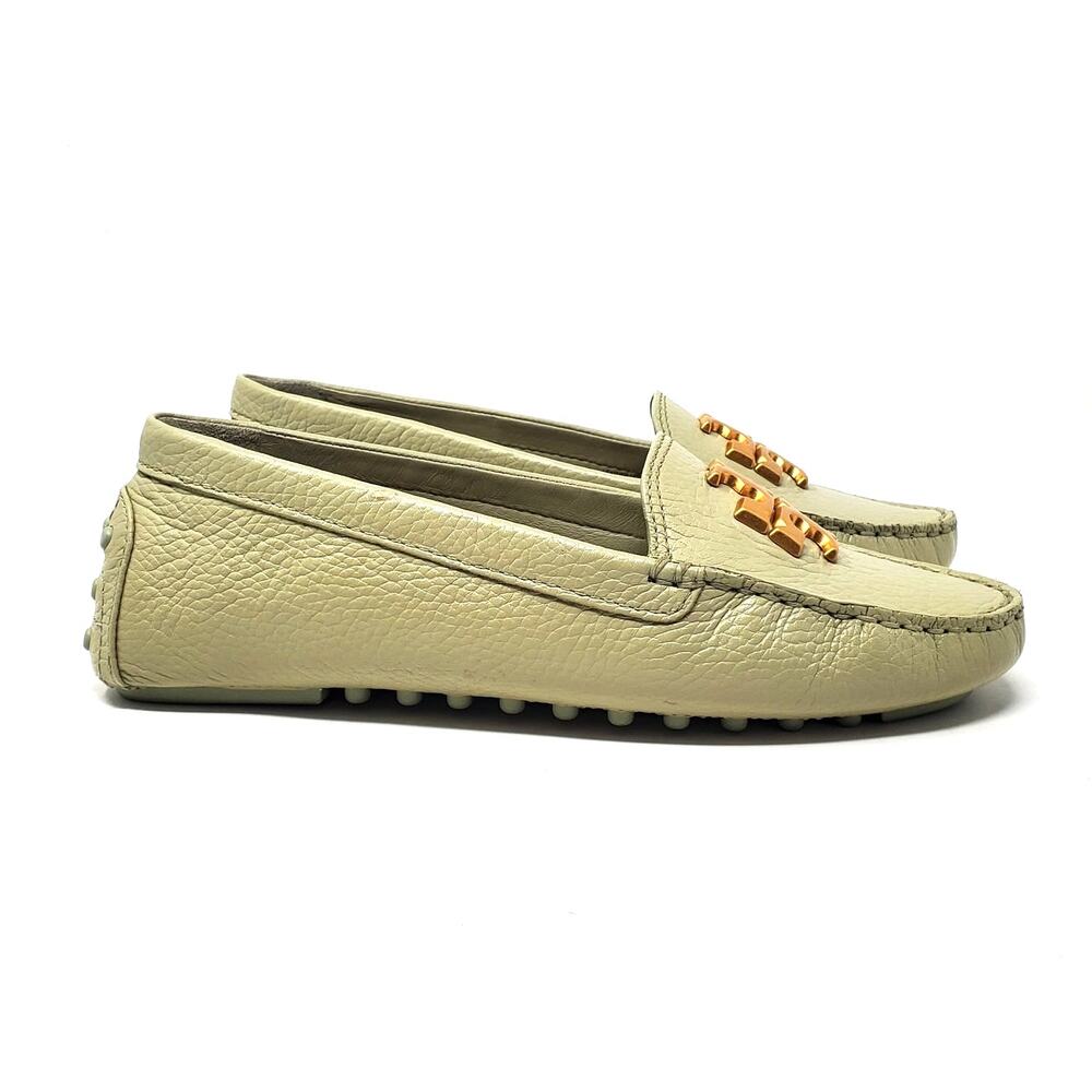 Tory Burch Everly Driver Tumbled Leather Slip On Loafer Sage Green 85159 Sz 6.5 - Picture 3 of 9